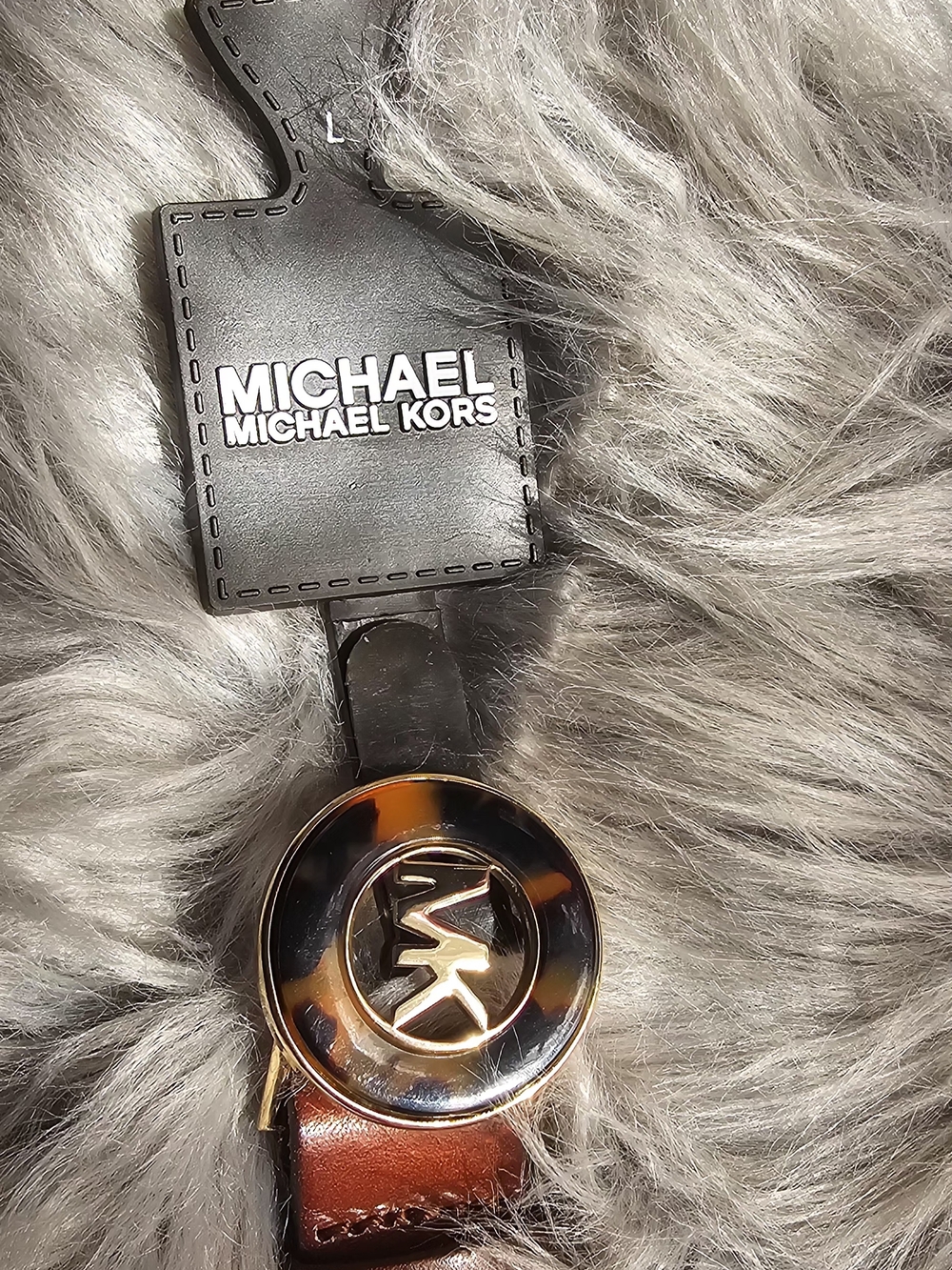 MICHAEL Michael Kors Brown and Tortoise Logo Belt with Gold Accent